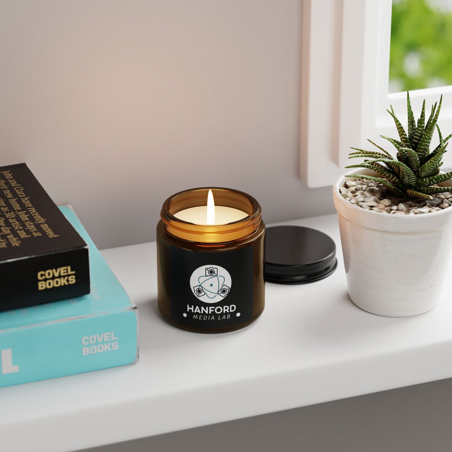 Hanford Media Lab Logo Candle Amber Jar | Scented Soy Candle