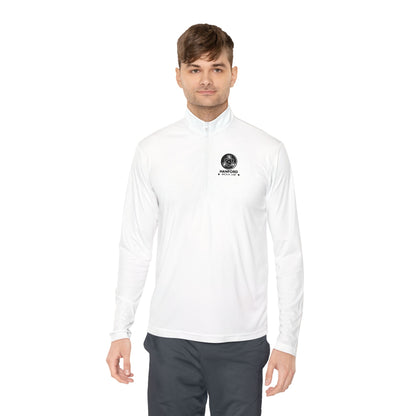 Skull Globe logo Quarter-Zip Pullover | Minimal Black Chest Print
